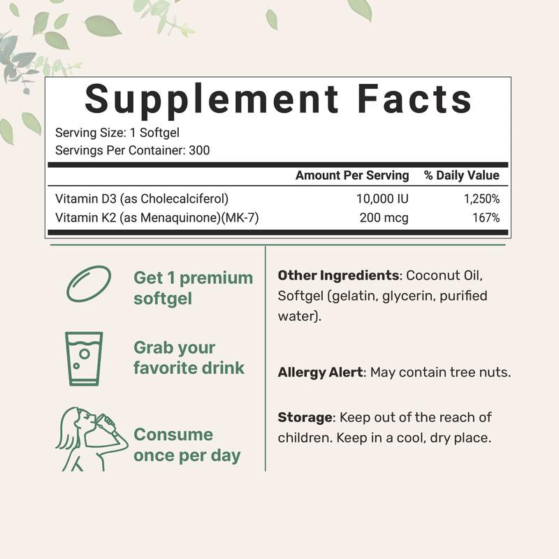 Vitamina D3 y K2 Con Aceite De Coco