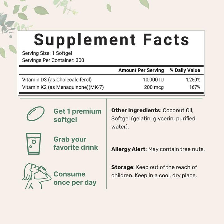 Vitamina D3 y K2 Con Aceite De Coco